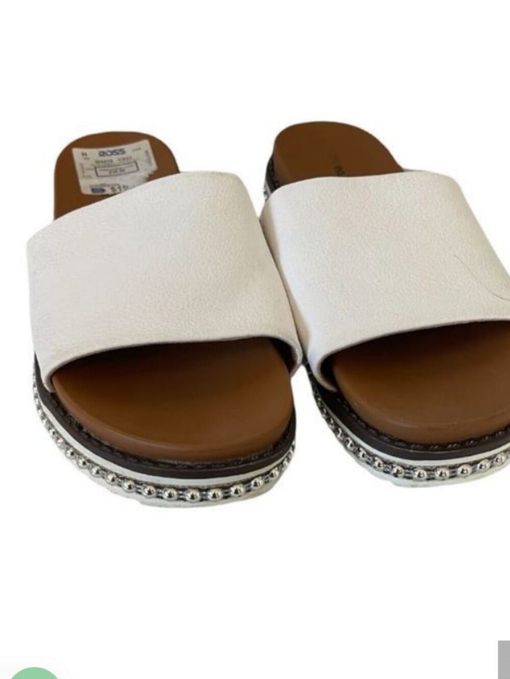 By Seven Dials White Slide Sandals with Brown Footbed - Women's Casual Platform
